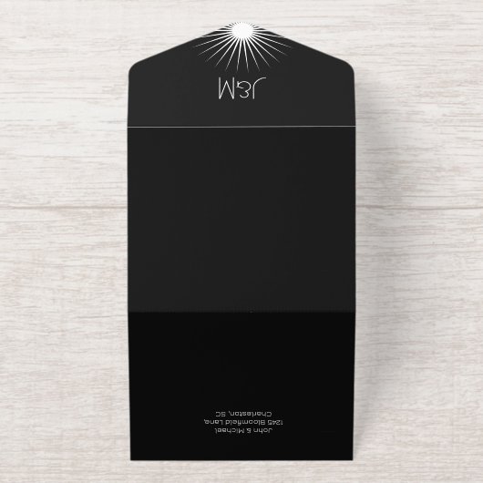 Cosmic Geometry Wedding Black Starburst All In One Uitnodiging (Buiten)