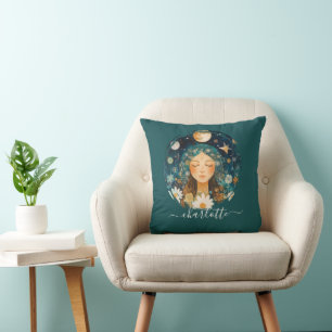 Cosmic Girl Boho Maan & Madelief Illustratie Op Ma Kussen