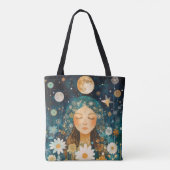 Cosmic Girl Boho Moon & Daisy Illustration Custom Tote Bag (Achterkant)