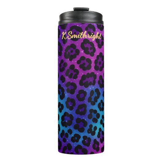 Cosmic Glitter Leopard Print Ombre Thermosbeker (Voorkant)