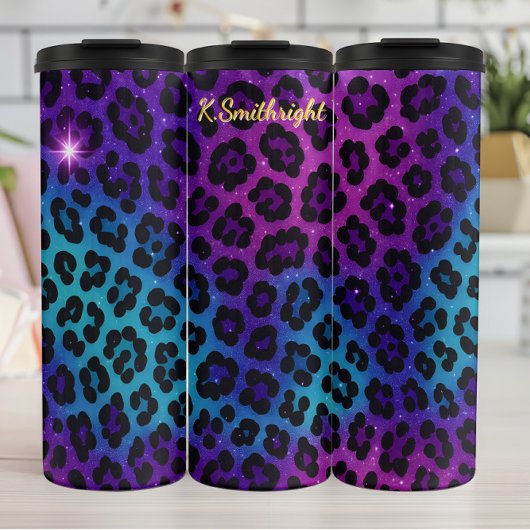 Cosmic Glitter Leopard Print Ombre Thermosbeker