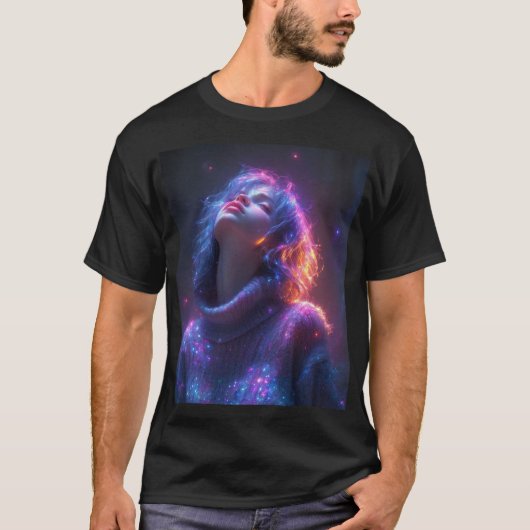 : "Cosmic Glow Graphic T-shirt – Futuristische Mod (Voorkant)
