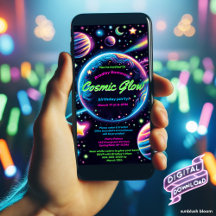 Cosmic Glow Verjaardagsfeest Uitnodiging