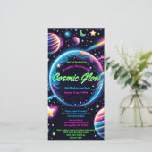 Cosmic Glow verjaardagsfeestje digitale uitnodigin Save The Date (Staand voorkant)
