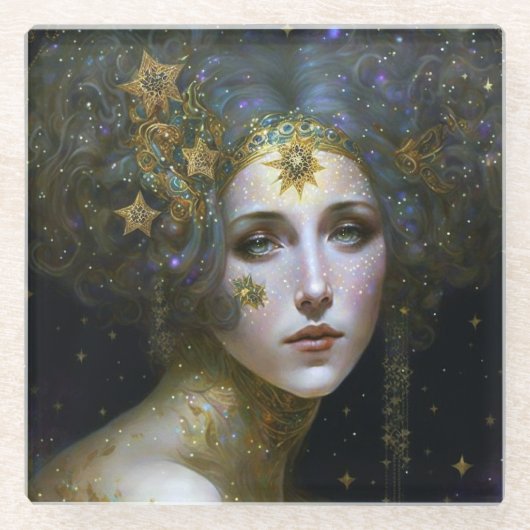 Cosmic Goddess Fantasy Art Glazen Onderzetter (Voorkant)