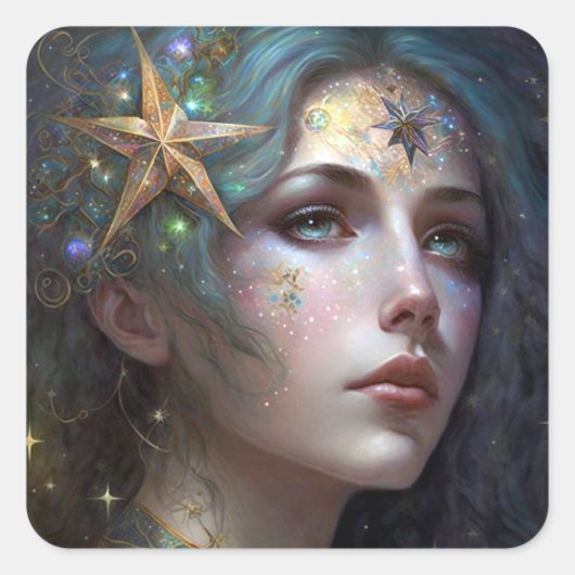 Cosmic Goddess Fantasy Art Square Sticker (Voorkant)