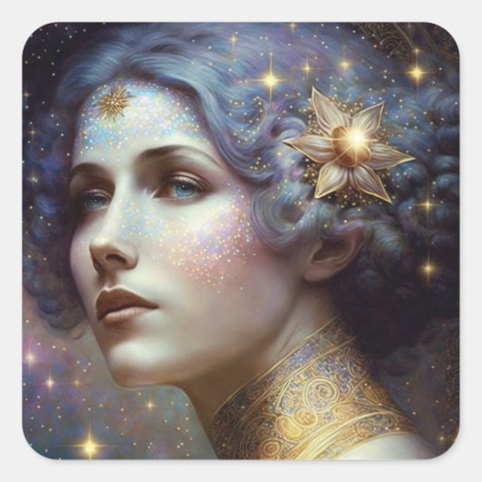 Cosmic Goddess Fantasy Art Square Sticker (Voorkant)
