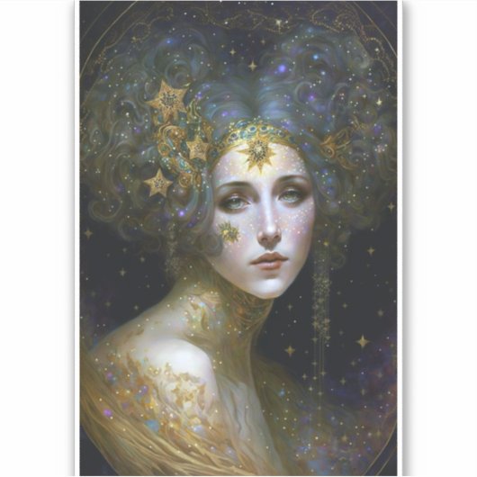 Cosmic Goddess Fantasy Art Sticker (Voorkant)