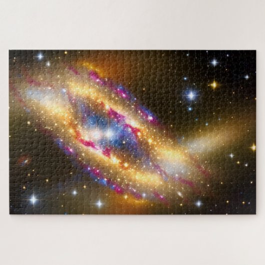 Cosmic Gold Blue en Pink Nebula Fantasy Afbeelding Legpuzzel (Horizontaal)
