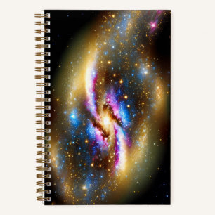 Cosmic Golden Paars Blue Sky Night Stars Galactic Notitieboek