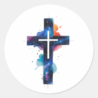 Cosmic Grace Galaxy Christelijk Kruissticker Ronde Sticker
