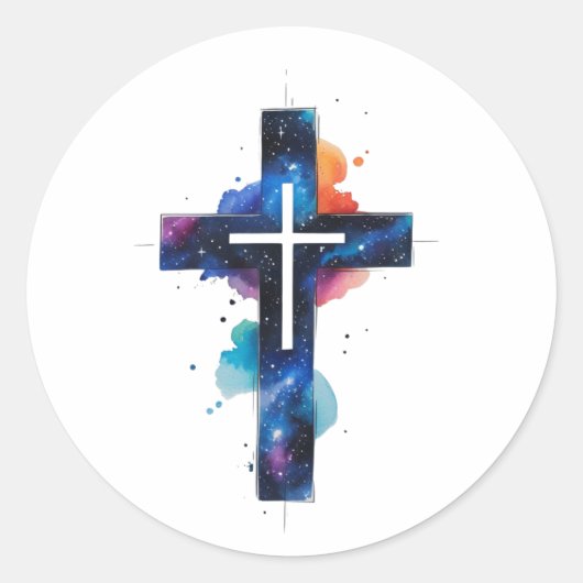 Cosmic Grace Galaxy Christelijk Kruissticker Ronde Sticker (Voorkant)