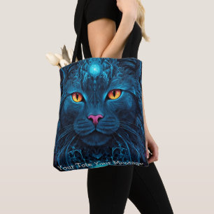 Cosmic Guardian Cat – Neon Galaxy Mandala Canvas t Tote Bag