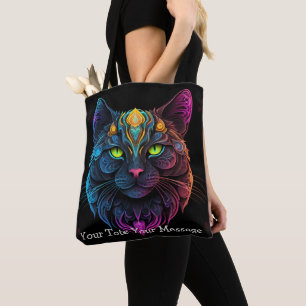 Cosmic Guardian Cat – Neon Galaxy Mandala Canvas t Tote Bag