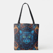 Cosmic Guardian Cat – Neon Galaxy Mandala Canvas t Tote Bag (Achterkant)