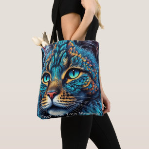 Cosmic Guardian Cat – Neon Galaxy Mandala Canvas t Tote Bag