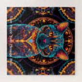 Cosmic Guardian Cat – Neon Galaxy Mandala Legpuzzel (Horizontaal)