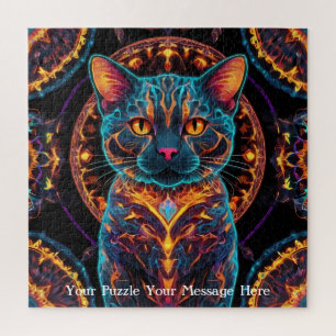 Cosmic Guardian Cat – Neon Galaxy Mandala Legpuzzel