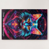 Cosmic Guardian Cat – Neon Galaxy Mandala Legpuzzel (Horizontaal)