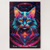 Cosmic Guardian Cat – Neon Galaxy Mandala Legpuzzel (Verticaal)
