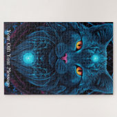 Cosmic Guardian Cat – Neon Galaxy Mandala Legpuzzel (Horizontaal)