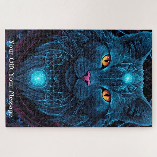 Cosmic Guardian Cat – Neon Galaxy Mandala Legpuzzel (Horizontaal)