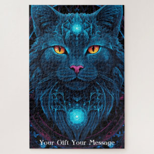 Cosmic Guardian Cat – Neon Galaxy Mandala Legpuzzel