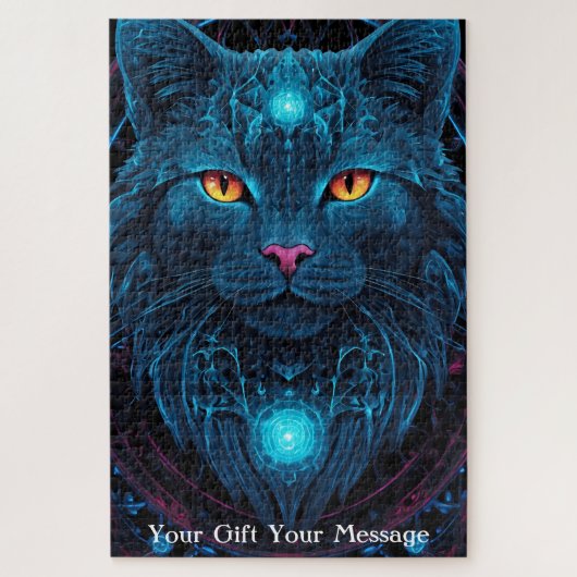 Cosmic Guardian Cat – Neon Galaxy Mandala Legpuzzel (Verticaal)