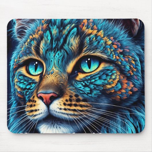 Cosmic Guardian Cat – Neon Galaxy Mandala Muismat (Voorkant)