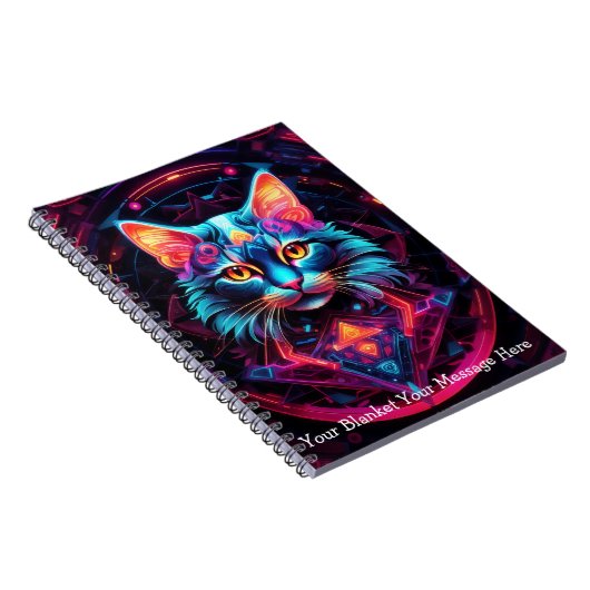 Cosmic Guardian Cat – Neon Galaxy Mandala Notitieboek (Rechterzijde)