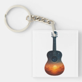 Cosmic Guitar Sunset – Surrealistische landschapsm Sleutelhanger