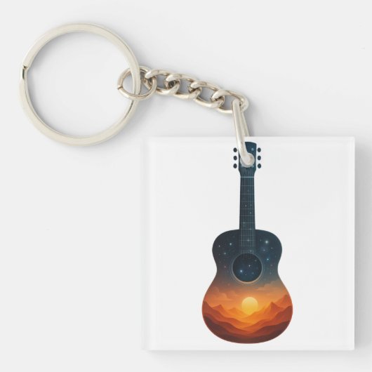 Cosmic Guitar Sunset – Surrealistische landschapsm Sleutelhanger (voorkant)