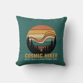 Cosmic Hiker Retro 70s Sunset Space Forest Stars Kussen