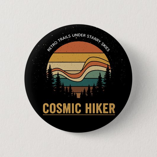 Cosmic Hiker Retro 70s Sunset Space Forest Stars Ronde Button 5,7 Cm (Voorkant)