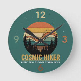 Cosmic Hiker Retro 70s Sunset Space Forest Stars Ronde Klok