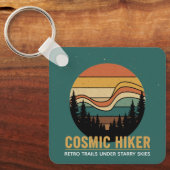 Cosmic Hiker Retro 70s Sunset Space Forest Stars Sleutelhanger (Voorkant)