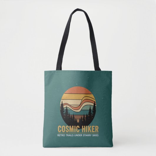 Cosmic Hiker Retro 70s Sunset Space Forest Stars Tote Bag (Voorkant)