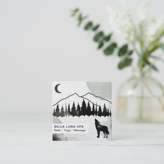 *~* Cosmic Howling Wolf Pines Mountain Shaman Vierkante Visitekaartje (Staand voorkant)