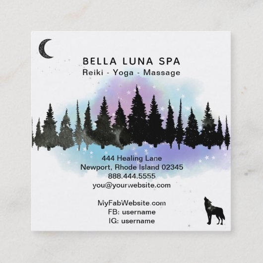 *~* Cosmic Howling Wolf Rainbow - Mountain Shaman  Vierkante Visitekaartje (Achterkant)