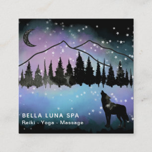 *~* Cosmic Howling Wolf Rainbow - Mountain Shaman  Vierkante Visitekaartje