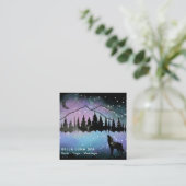 *~* Cosmic Howling Wolf Rainbow - Mountain Shaman  Vierkante Visitekaartje (Staand voorkant)