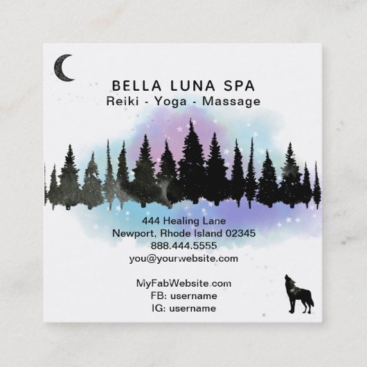 *~* Cosmic Howling Wolf Rainbow Mountain Shaman Vierkante Visitekaartje (Achterkant)