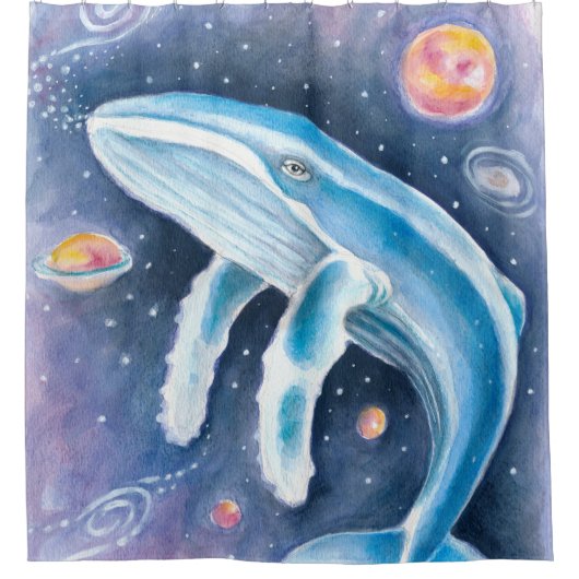Cosmic Humpback-Waterverf Douchegordijn (Voorkant)