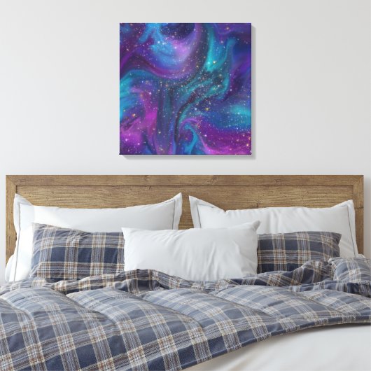 Cosmic Ink | Turquoise Blue Paars Galaxy Nebula Canvas Afdruk (Insitu (Slaapkamer))