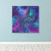 Cosmic Ink | Turquoise Blue Paars Galaxy Nebula Canvas Afdruk (Insitu (Houten vloer))