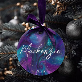 Cosmic Ink | Turquoise Blue Paars Galaxy Nebula Keramisch Ornament