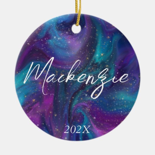 Cosmic Ink | Turquoise Blue Paars Galaxy Nebula Keramisch Ornament (Voorkant)