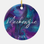 Cosmic Ink | Turquoise Blue Paars Galaxy Nebula Keramisch Ornament (Achterkant)