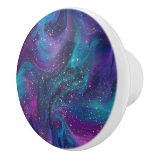 Cosmic Ink | Turquoise Blue Paars Galaxy Nebula Keramische Knop (Rechts)