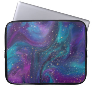 Cosmic Ink Turquoise Blue Paars Galaxy Nebula Laptop Sleeve